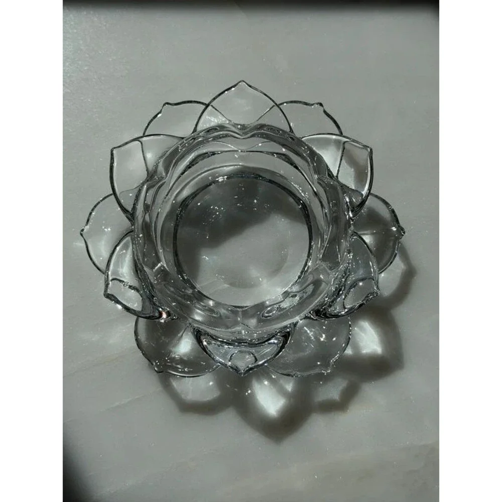 Glass lotus flower pillar candle holder